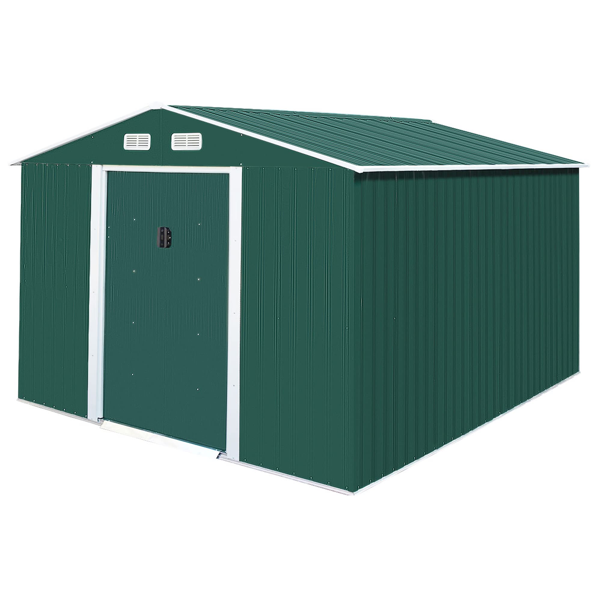 9.1' x 10.5' Galvanized Steel Storage Shed Sliding Door Tool Shack with 4 Vents & Metal Floor