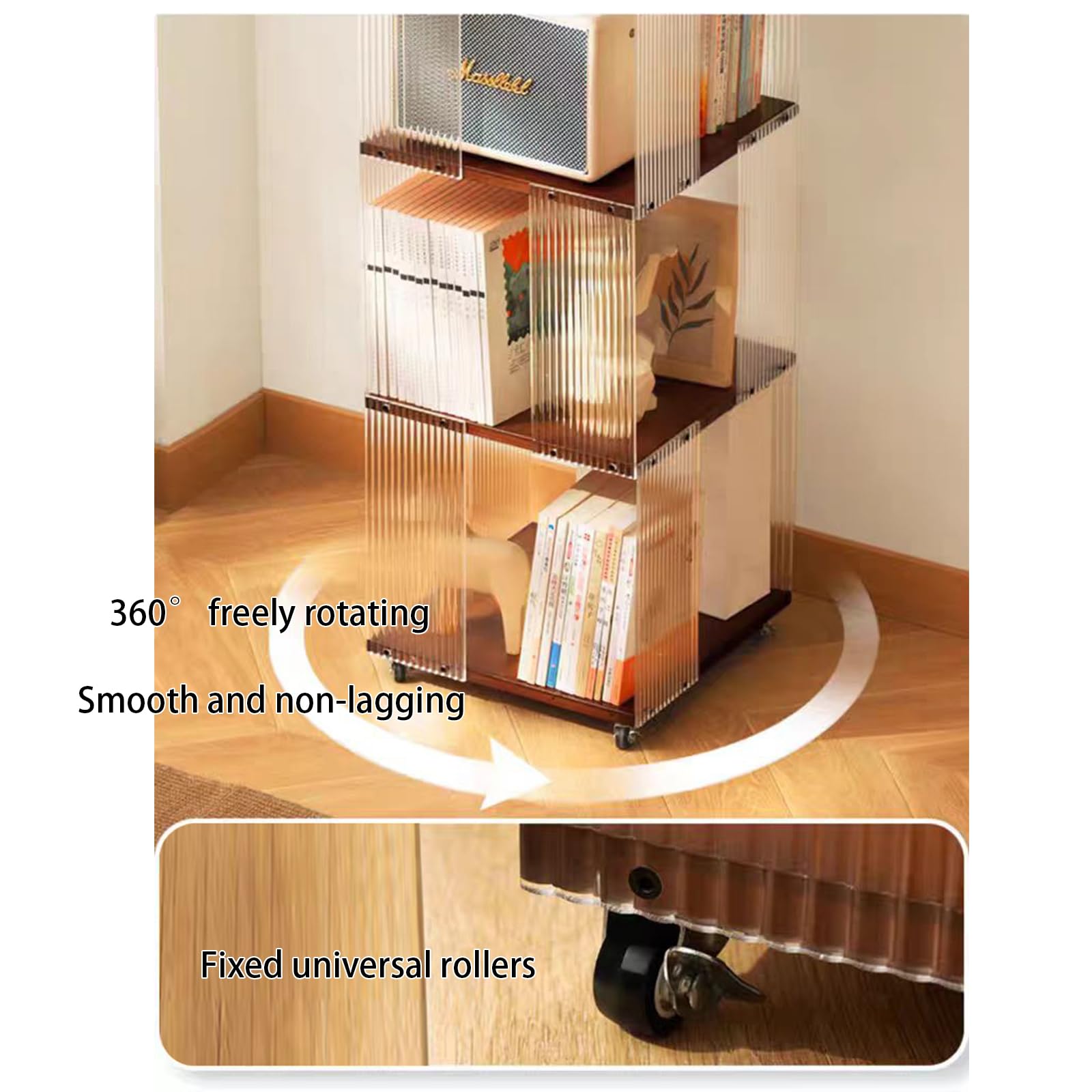 5 Tier Rotating Bookshelf, Clear Bookcase, Modern Storage Organizer Book Case for Bedroom Living Room Home Office, 360 Display Spinning Bookshelf Floor Standing Book Shelf (5 Tier - Natural)