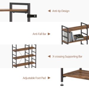 Tohomeor 7-Shelf Corner Bookshelf Freestanding Large Modern Corner Bookcase 7-Tier Tall Corner Shelf Storage Display Rack with Metal Frame for Living Room Home Office (Rustic Brown, 7 Tier)