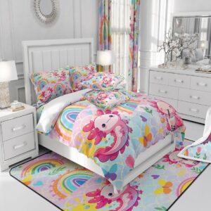 Feelyou Cute Axolotl Comforter Cover Set Cartoon Salamander Duvet Cover for Kids Boys Girls Rainbow and Butterflies Bedding Set Ombre Bedspread Cover Bedroom Collection 3Pcs Full Size