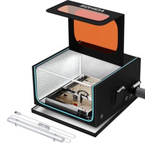 laser engraver enclosure with removable bottom bracket, dust&smoke proof laser cutting enclosure tent with led strip, fan and pipe for engraving work