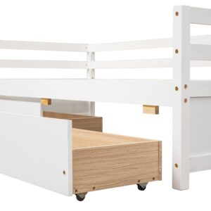 ROCKINGRUN Twin Daybed with 2 Storage Drawers,Pinewood Twin Size Daybed Frame with Guardrail,for Boys/Girls/Teens Bedroom, Easy to Assemble, No Box Spring Needed,White