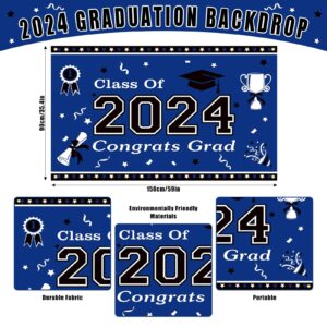 Graduation Decorations Class of 2024 Blue Themed - 2024 Graduation Foil Balloons Congrats Grad Banner Graduation Backdrop Kindergarten Graduation Congrats Grad Party Decorations Supplies