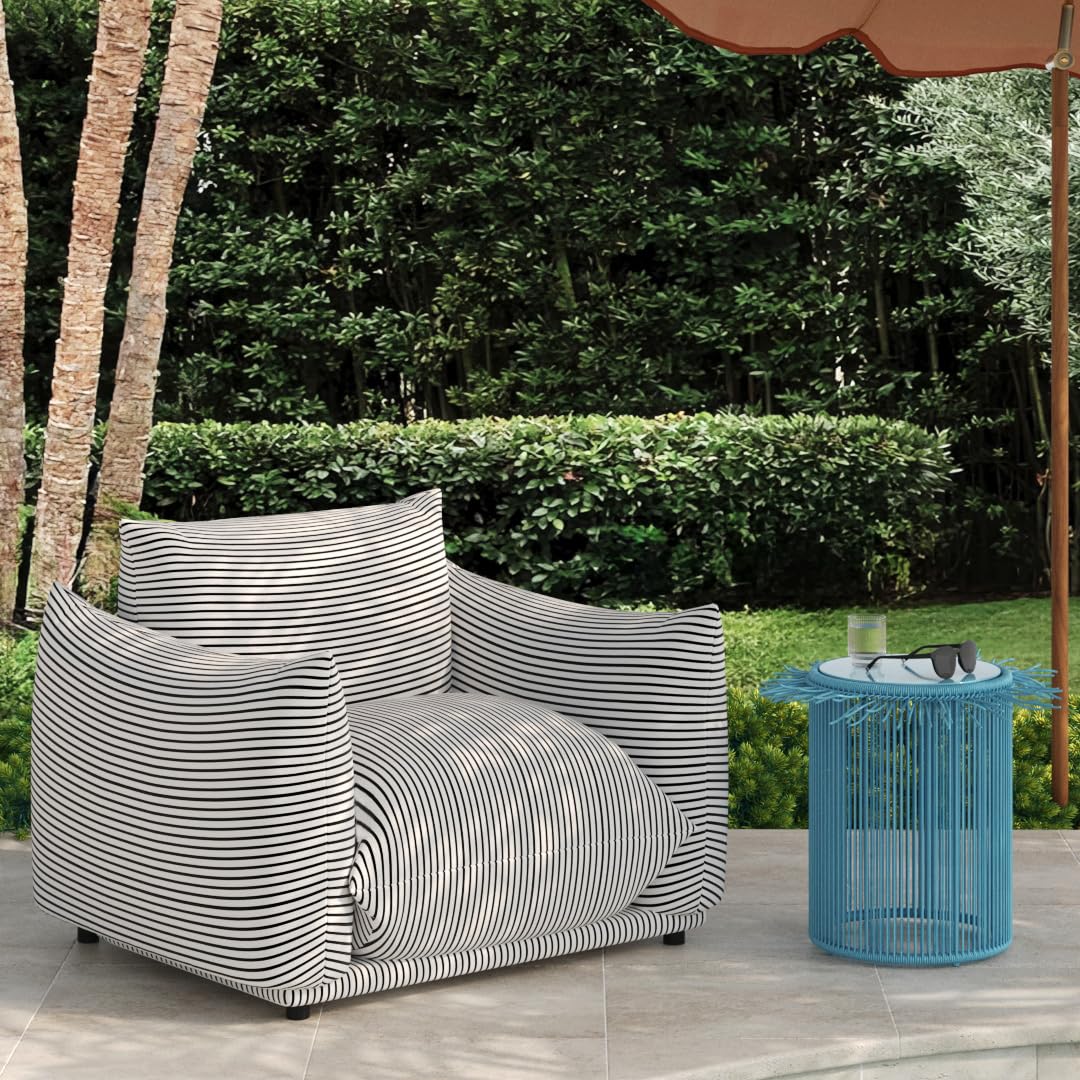 Tov Furniture Saint Tropez Pearl and Black Striped Stuffed Outdoor Armchair