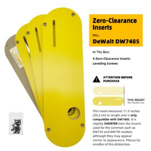 Rolkely Zero Clearance Inserts Compatible with DeWalt DWE7485 with Riving Knife Slot, Precise Cuts with No Tear-out and Helps Improve Dust Flow, Includes Off-set Screws, Easy Height Adjustment, 4-pack