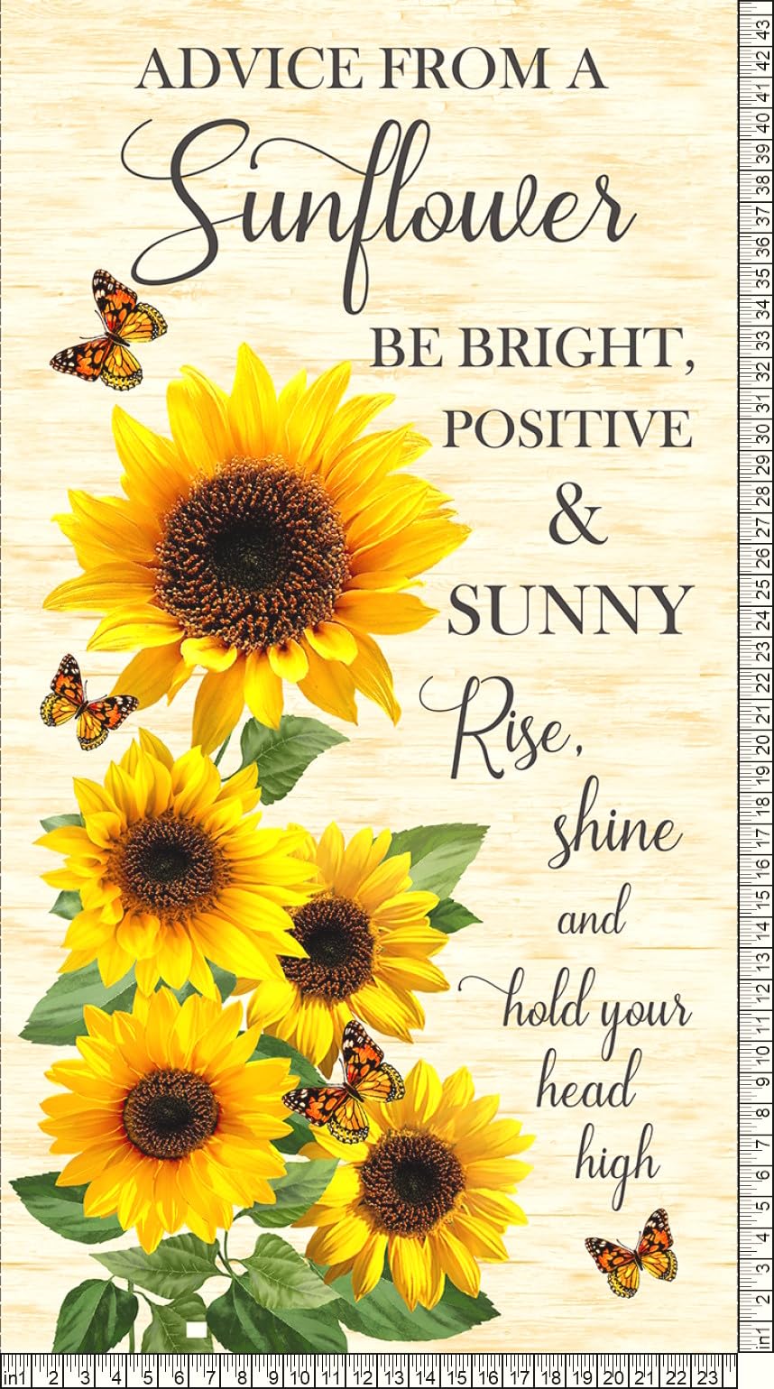 Advice from a Sunflower by Timeless Treasures Inspirational Flower Cotton Quilt Panel 23"" x 43"", CD2921-CREAM