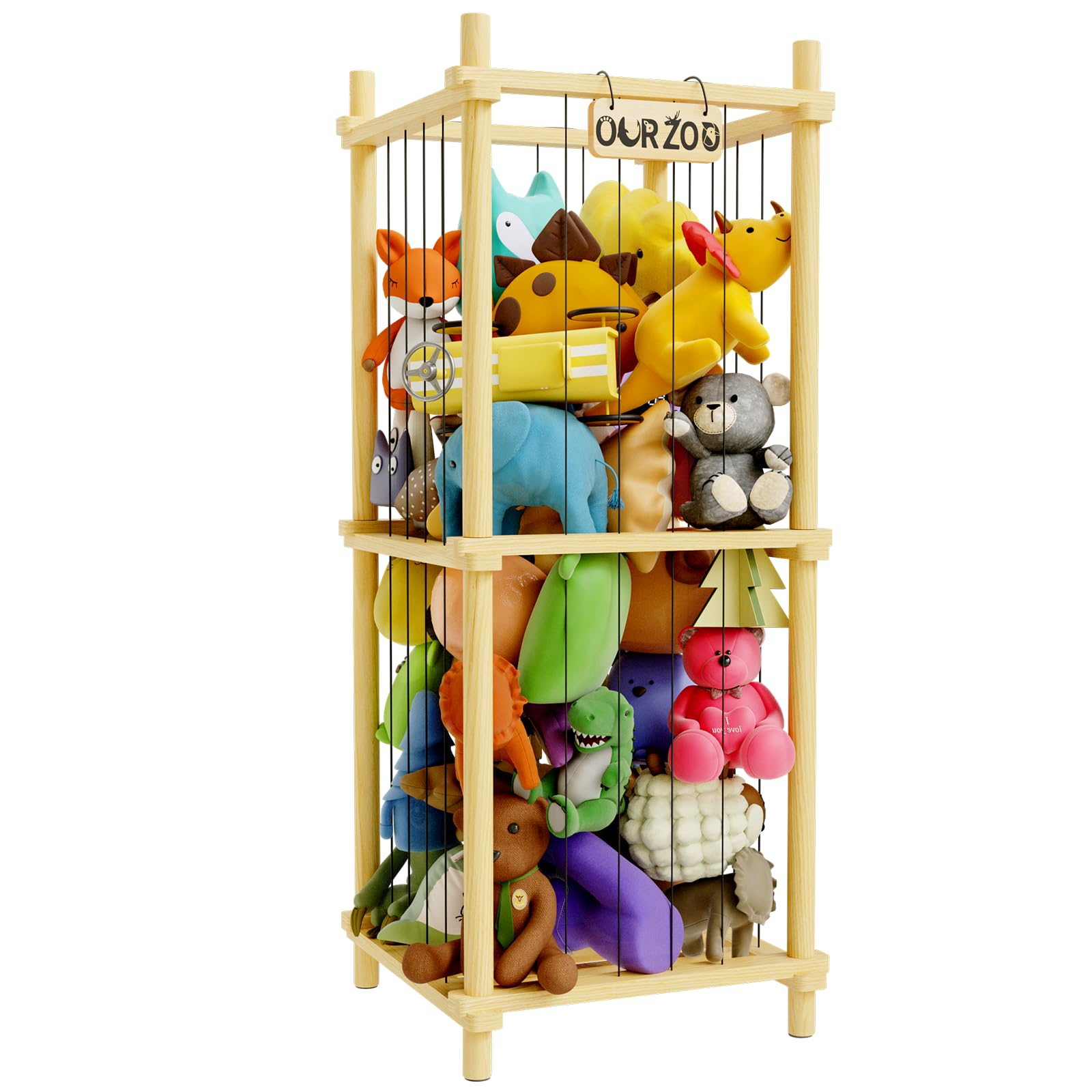 HAIDAIYA Stuffed Animal Zoo Storage Cage Wooden, 41''(3.4ft) Wood Large Stuffed Animal Storage Basket, Toy Storage for Big Stuffed Animals, Large Toy Chest for Kids Girls Boys Toy Organizer Holder