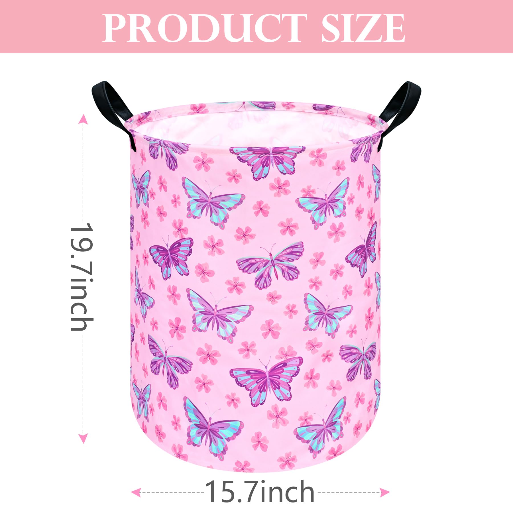 HUAYEE 19.7 Inch Baby Laundry Basket Girls Laundry Hamper Storage Basket Fabric Material Organization Basket, Storage Bin, Toy Box,Gift Basket with Handles for Room (Butterfly)