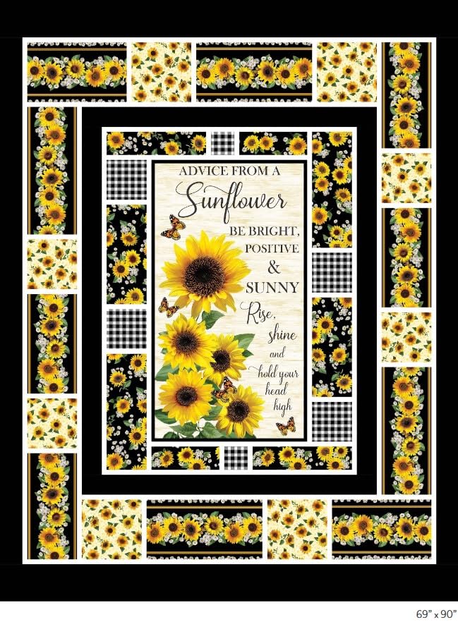 Advice from a Sunflower by Timeless Treasures Inspirational Flower Cotton Quilt Panel 23"" x 43"", CD2921-CREAM