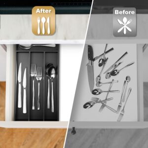 Conflech Silverware Organizer Small Bamboo Kitchen Drawer Organizer Utensil Organizer Silverware Holder Cutlery Organizer in drawer Flatware Organizer Tray (Black 4 Slots)