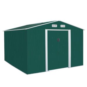 9.1' x 10.5' galvanized steel storage shed sliding door tool shack with 4 vents & metal floor