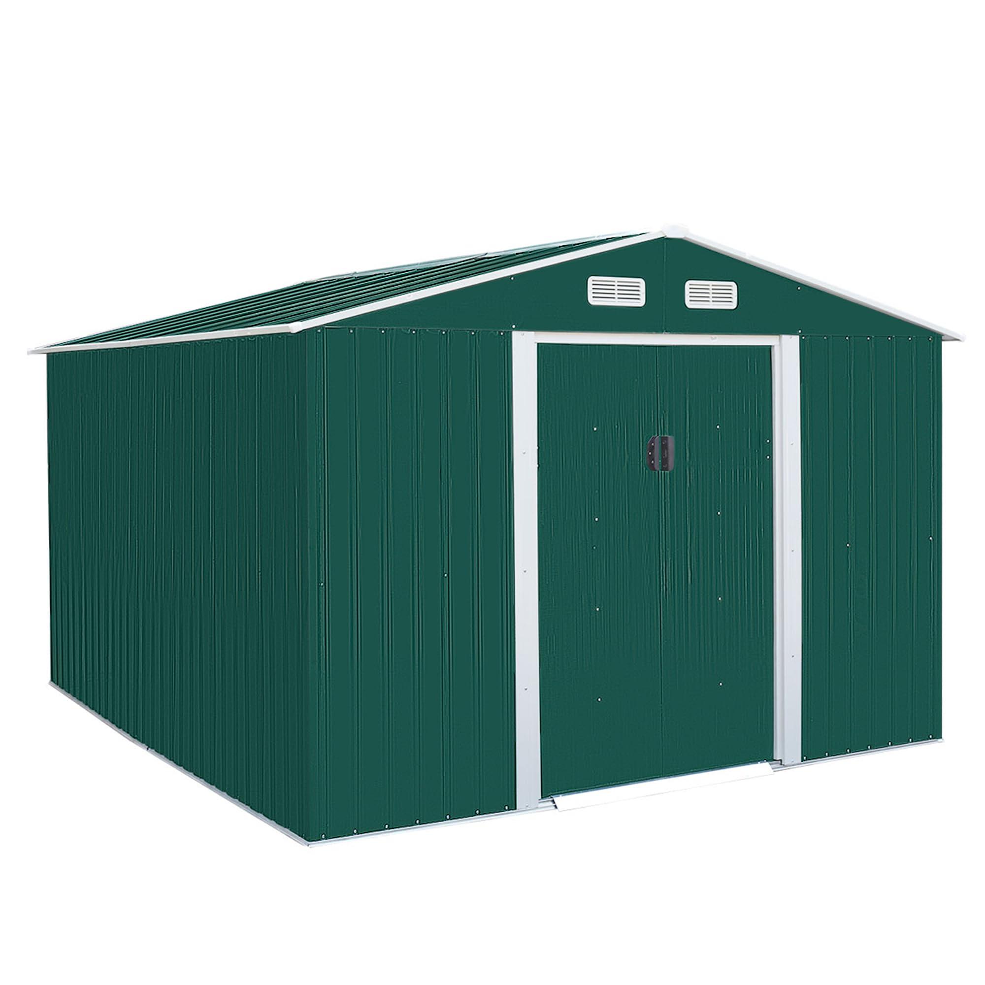 9.1' x 10.5' Galvanized Steel Storage Shed Sliding Door Tool Shack with 4 Vents & Metal Floor