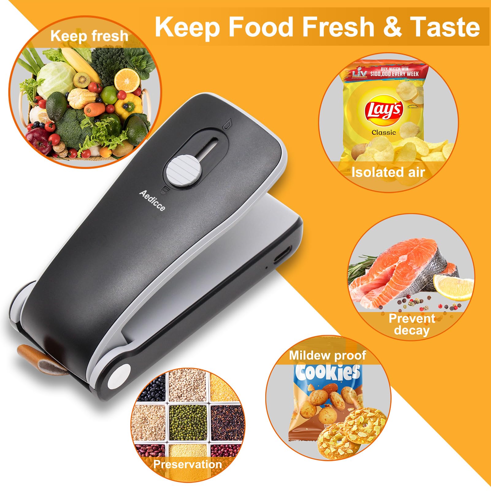 Mini Bag Sealer, USB Rechargeable Chip Bag Sealer Heat Seal, 2 in 1 Bag Sealer Heat Seal with Cutter, Portable Bag Resealer for Plastic Bags Snacks & Food Storage(Black)