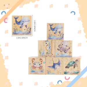 6 Pcs Ocean Animal Nursery Decor Blocks Wooden Shelf Decor for Baby Nursery Room Kids Bedroomm