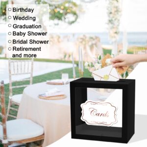 JCTHKUKU Clear Black Card Box for Party, Rectangular Cards Box Gift Cards Receiving Box Holder for Wedding, Bridal & Baby Showers, Graduation, Birthday, Retirement, Anniversaries Party Decorations