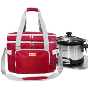 arineng double layer slow cooker bags for 5-8 quart crock pots - insulated travel carrier with fixators, base pad, and shoulder strap - suitable for small and large slow cookers (rose red)