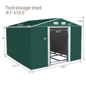 9.1' x 10.5' Galvanized Steel Storage Shed Sliding Door Tool Shack with 4 Vents & Metal Floor