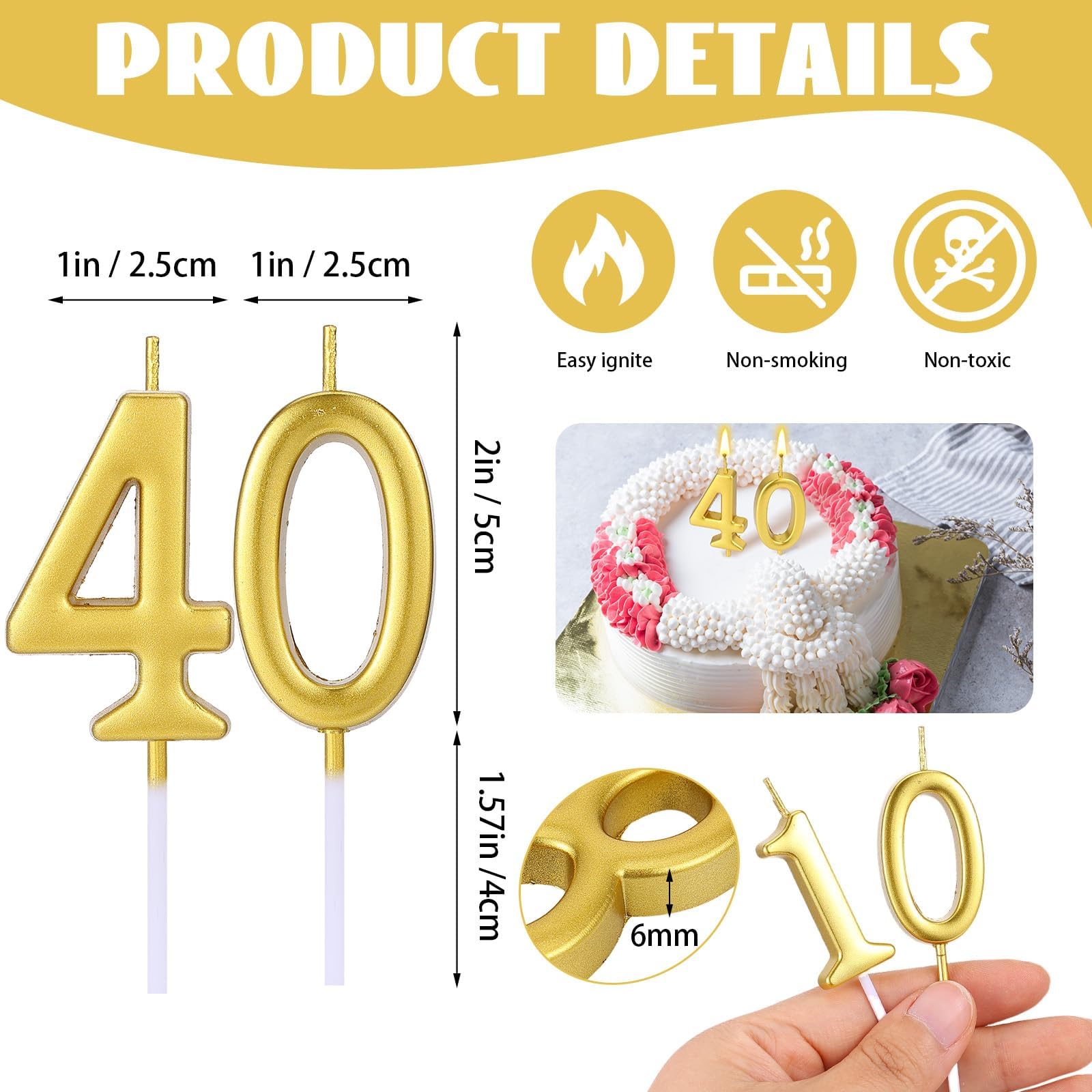 28 PCS Number Birthday Candles Gold Number Candles Cake Candles for 1st Birthday to 18th Birthday Decoration, Wedding Anniversary, Party Celebration, Baby Showers (Gold)