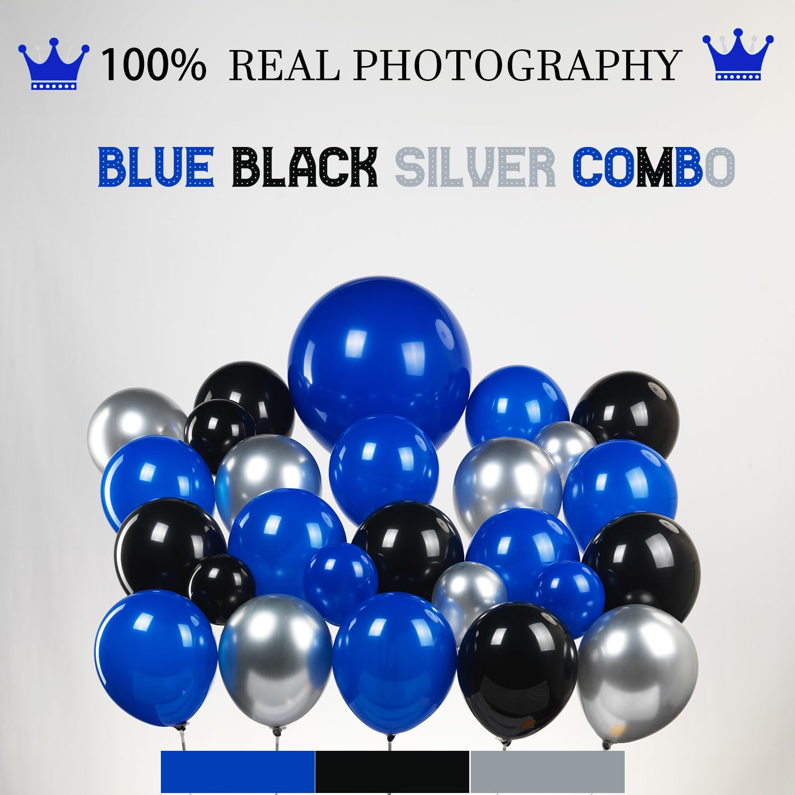 yeewaka royal blue and black silver disco balloon garland arch kit 170+pcs with 4D disco ball diy Star balloons mylar balloon for Birthday graduations Prom disco party decorations