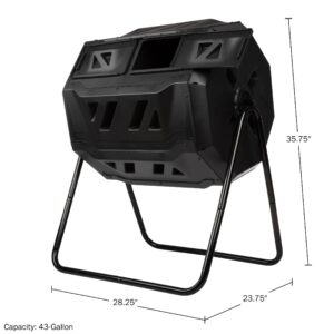 Compost Tumbler - 43Gal Compost Bin with Dual Chambers, 360-Degree Rotating Design, and Garden Gloves Included - Homesteading Supplies by Pure Garden