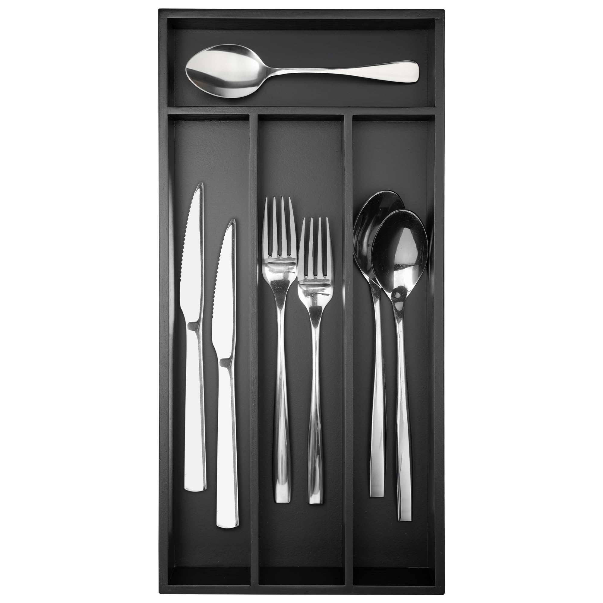 Conflech Silverware Organizer Small Bamboo Kitchen Drawer Organizer Utensil Organizer Silverware Holder Cutlery Organizer in drawer Flatware Organizer Tray (Black 4 Slots)