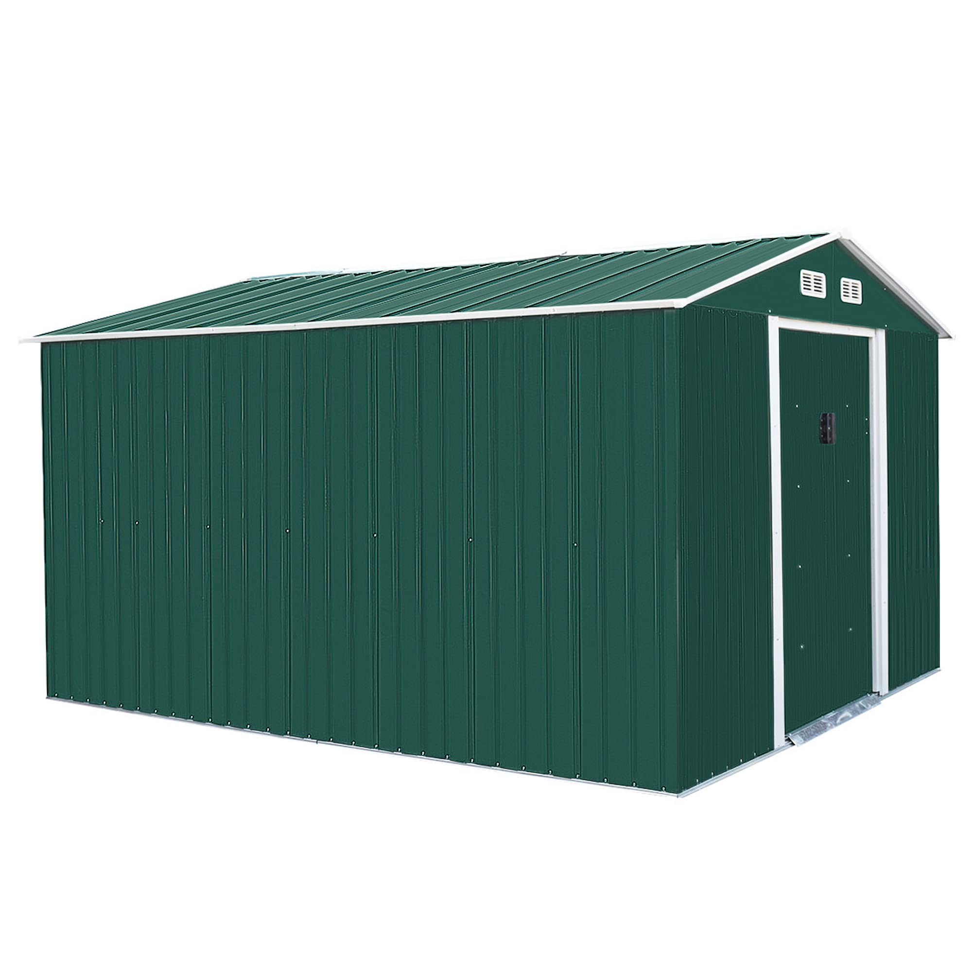 9.1' x 10.5' Galvanized Steel Storage Shed Sliding Door Tool Shack with 4 Vents & Metal Floor