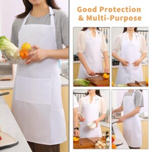 Tosewever Chef Apron Hat Set, Adjustable Bib Apron with 2 Pockets Chef Costume Apron for Women Men Father Kitchen Cooking (White)