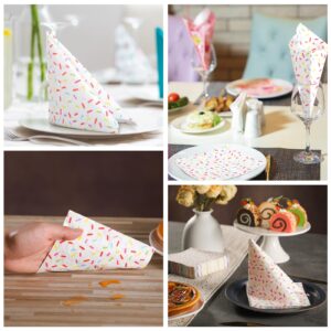 Weekgrat 100 Pcs White Donut Sprinkles Napkins Donut Party Paper Napkins 2 Ply Disposable Party Napkins for Baby Shower Birthday Party Theme Table Decor Supplies