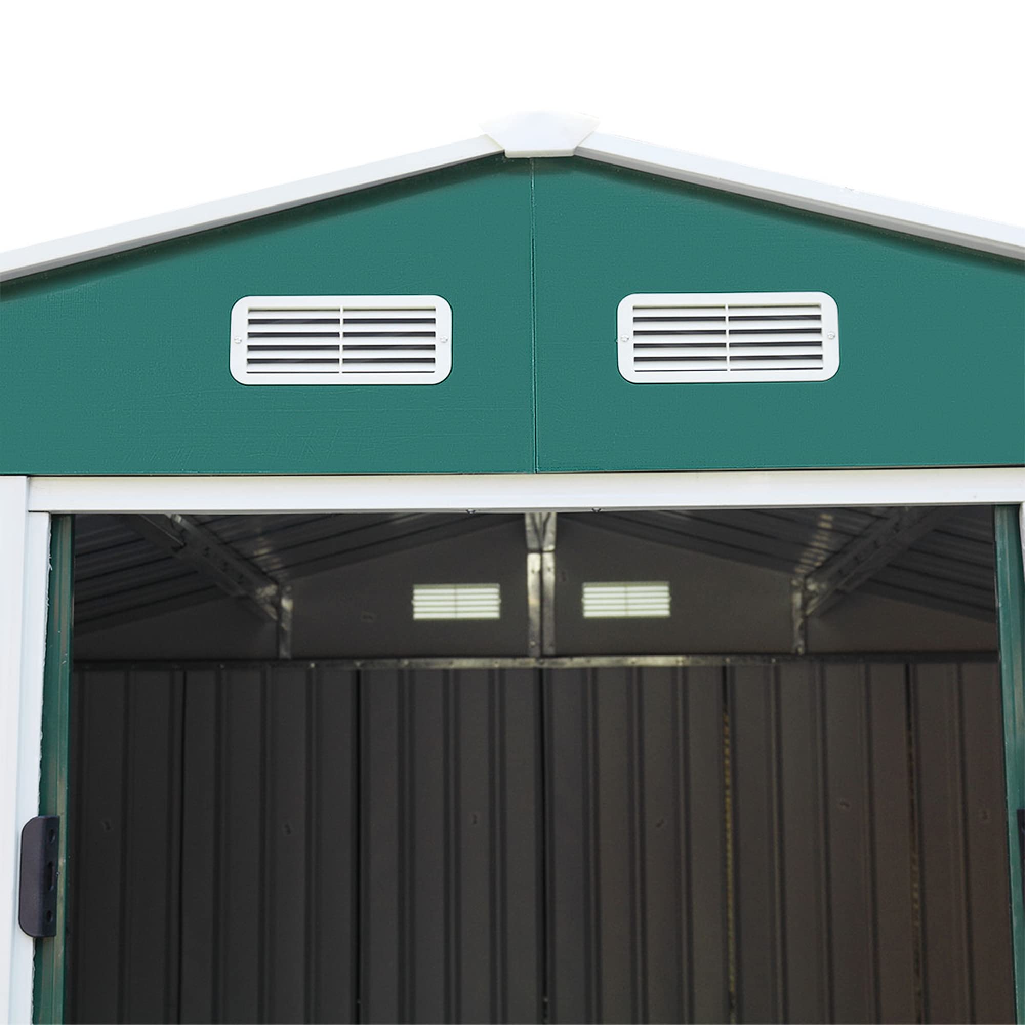 9.1' x 10.5' Galvanized Steel Storage Shed Sliding Door Tool Shack with 4 Vents & Metal Floor