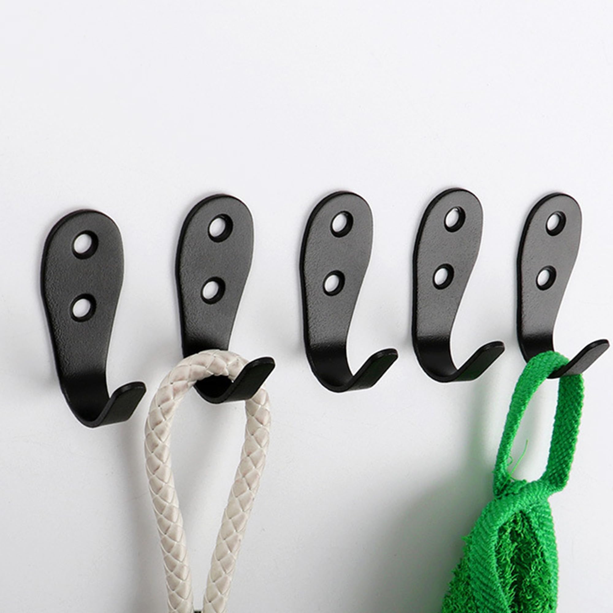 AUXBC J-Shaped Clothes Hook Wall Mounted Hooks Stainless Steel Utility Hooks Coat Hook Single Prong Robe Hooks Hanger for Hanging Coat Clothes Hat Bag Purse Towel with Screws, Black/12Pcs