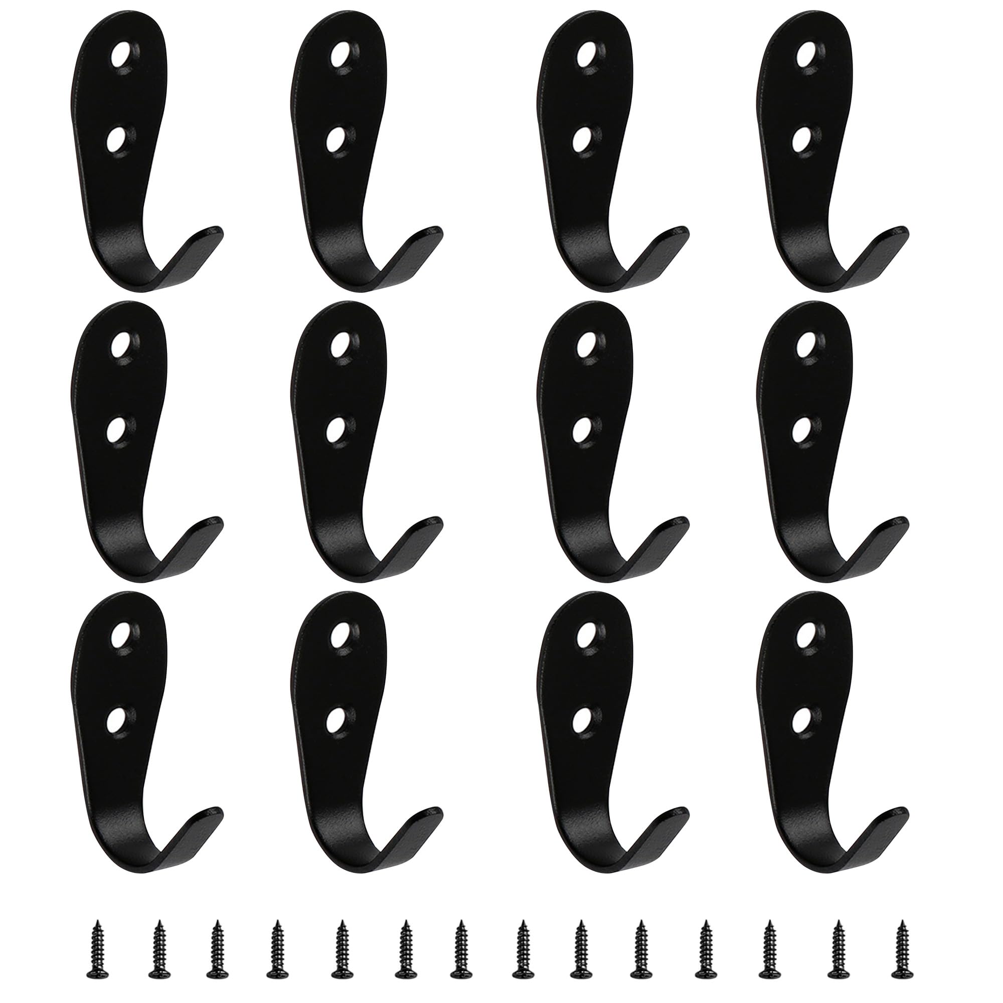 AUXBC J-Shaped Clothes Hook Wall Mounted Hooks Stainless Steel Utility Hooks Coat Hook Single Prong Robe Hooks Hanger for Hanging Coat Clothes Hat Bag Purse Towel with Screws, Black/12Pcs