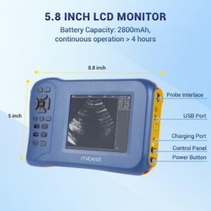 Mibest Portable Veterinary Ultrasound Scanner for Pregnancy Check 5.8 Inch LCD Screen - Handheld Veterinary Ultrasound System with 3.5 MHz Convex Probe - Durable for Farm and Small Animal Use