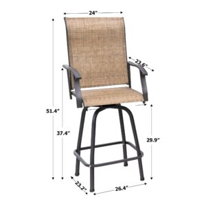 Homall Bar Stools Set of 2 Textile Outdoor Bar Chairs Bar Height 360 Rotating Patio Chairs for Bistro, Lawn, Garden, Backyard