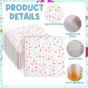 Weekgrat 100 Pcs White Donut Sprinkles Napkins Donut Party Paper Napkins 2 Ply Disposable Party Napkins for Baby Shower Birthday Party Theme Table Decor Supplies