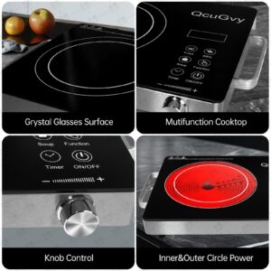 Portable Infrared Burner 3500W Electric Burner with 3 Hours Timer-Electric Hot Plate Touch Control Panel Adjustable Heating Power Glass Plate Electric Cooktop for Cooking