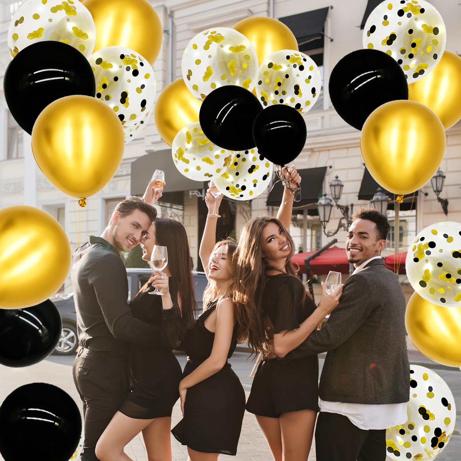 50 Pcs 12-Inch Latex Balloons Confetti Balloons Set, Black and Gold Confetti, Solid Black, and Gold Metallic Balloons for Birthday, Graduation, Anniversary, New Year's Party Decorations