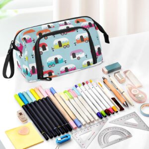 IHCVHQX Pencil Case Happy Camper Caravan Large Capacity Pencil Pouch Stationery Bag School College Office Organizer for Teens Boys Girls Adults Student