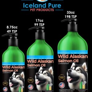 Wild Alaskan Salmon Oil for Dogs and Cats by Iceland Pure | 1,043 mg of Omega-3 per Teaspoon | Salmon Oil & Pollock Blend | BPA-Free Brushed Aluminum Epoxy Coated Bottle with Pump - 33 oz