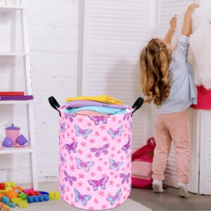 HUAYEE 19.7 Inch Baby Laundry Basket Girls Laundry Hamper Storage Basket Fabric Material Organization Basket, Storage Bin, Toy Box,Gift Basket with Handles for Room (Butterfly)