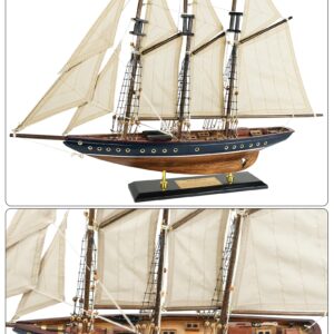 SAILINGSTORY Wooden Sailboat Model Ship Sailboat Decor 24" Schooner Atlantic 1:60 Scale Replica Blue and Walnut Antique Finish