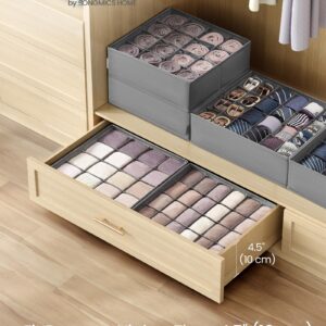 SONGMICS Set of 4 Drawer Organizers, Closet Organizers for Underwear, 80 Cells, Foldable Sock Holders, 11.8 x 11.8 x 3.9 Inches, for Storing Socks, Ties, Belts, Dove Gray URUS011G01