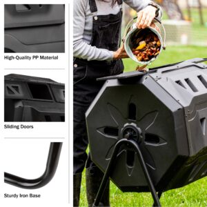 Compost Tumbler - 43Gal Compost Bin with Dual Chambers, 360-Degree Rotating Design, and Garden Gloves Included - Homesteading Supplies by Pure Garden