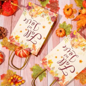 JarThenaAMCS 24Pcs Fall in Love Gift Bags with Handles Autumn Wedding Treat Bags Retro Pumpkin Maple Leaf Kraft Candy Bags for Thanksgiving Bridal Shower Party Favors