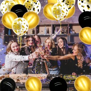 50 Pcs 12-Inch Latex Balloons Confetti Balloons Set, Black and Gold Confetti, Solid Black, and Gold Metallic Balloons for Birthday, Graduation, Anniversary, New Year's Party Decorations