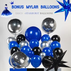 yeewaka royal blue and black silver disco balloon garland arch kit 170+pcs with 4D disco ball diy Star balloons mylar balloon for Birthday graduations Prom disco party decorations