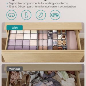 SONGMICS Set of 4 Drawer Organizers, Closet Organizers for Underwear, 80 Cells, Foldable Sock Holders, 11.8 x 11.8 x 3.9 Inches, for Storing Socks, Ties, Belts, Dove Gray URUS011G01