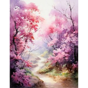 didfig easy diy paint by numbers kit for adults beginner canvas 16x20 inch pink tree path large scenery paint by numbers for home wall decor gifts