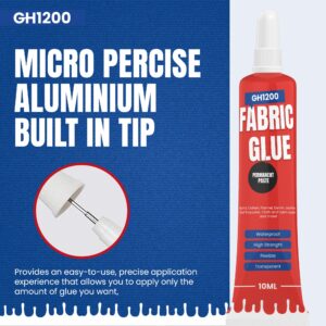 Fabric Glue Permanent (10 ML x 8), Fabric Glue for Clothing Permanent Washable for Rhinestones, Patches, Clothes, Denim, Leather, Polyester, Fabrics, Doll Repair, Flannel, Cotton & More