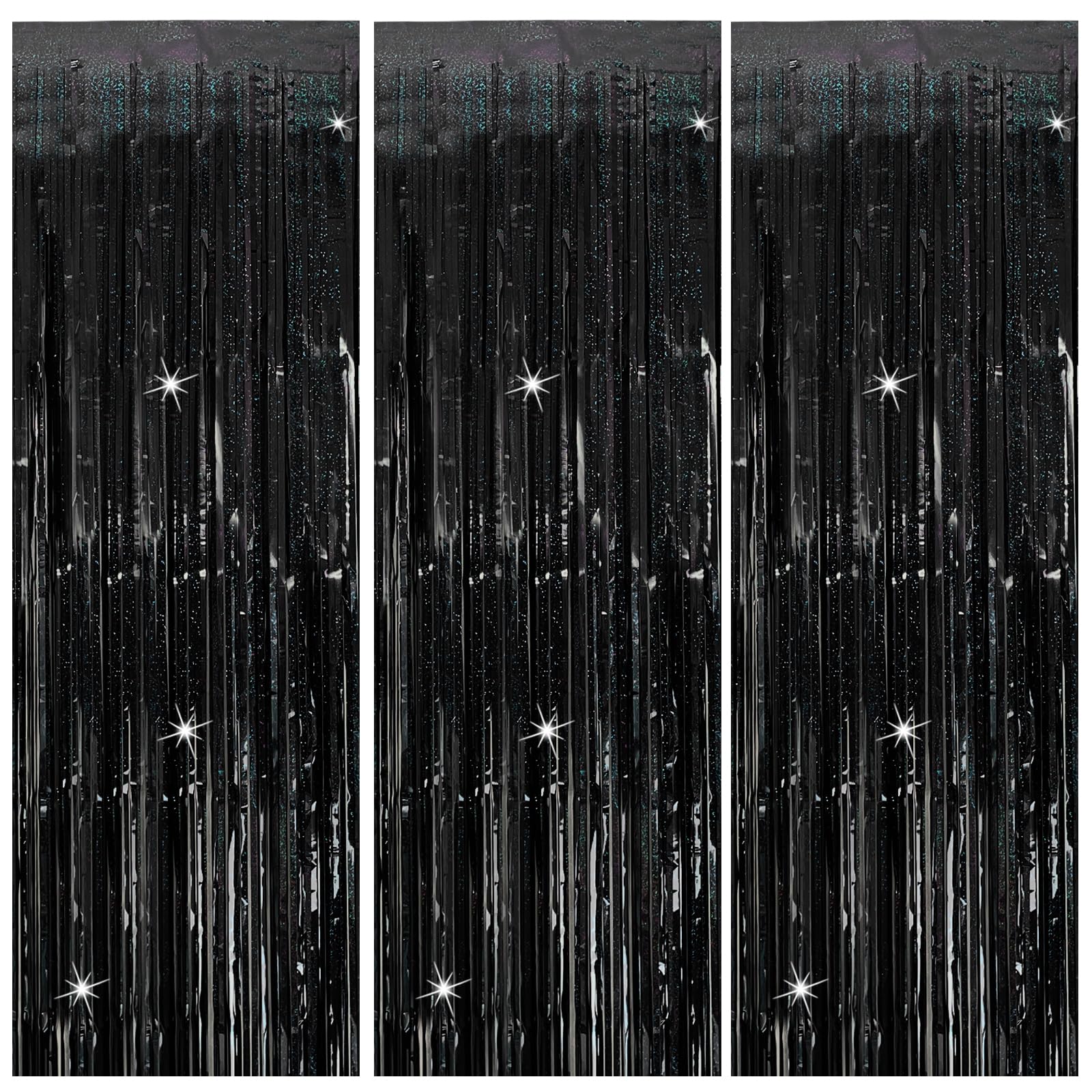 3 Pack Black Party Streamers Backdrop Tinsel Foil Fringe Curtains Halloween Party Decorations Birthday Wednesday Party Decorations Graduation Halloween Decor Party Supplies