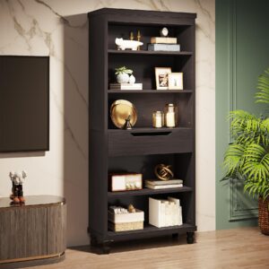 Tribesigns Bookcase with Drawer, 73-Inch Tall Bookshelf with Storage Shelves, 6-Tier Book Shelf Open Display Shelving Unit for Living Room, Bedroom, Library, Home Office, Dark Brown